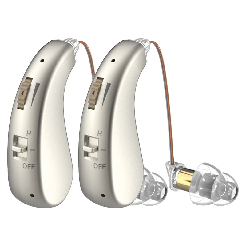 2 Sets of Mini Digital Hearing Aids – Rechargeable Adjustable Earphones for Elderly, Portable Amplifiers
