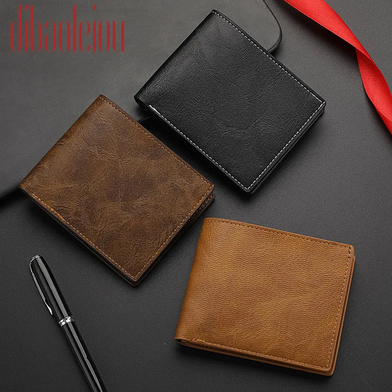 Retro Men’s PU Leather Wallet with Zipper – Classic Bi-Fold Business Card Holder with Multiple Pockets & Money Clip Slim Credit Card Wallet