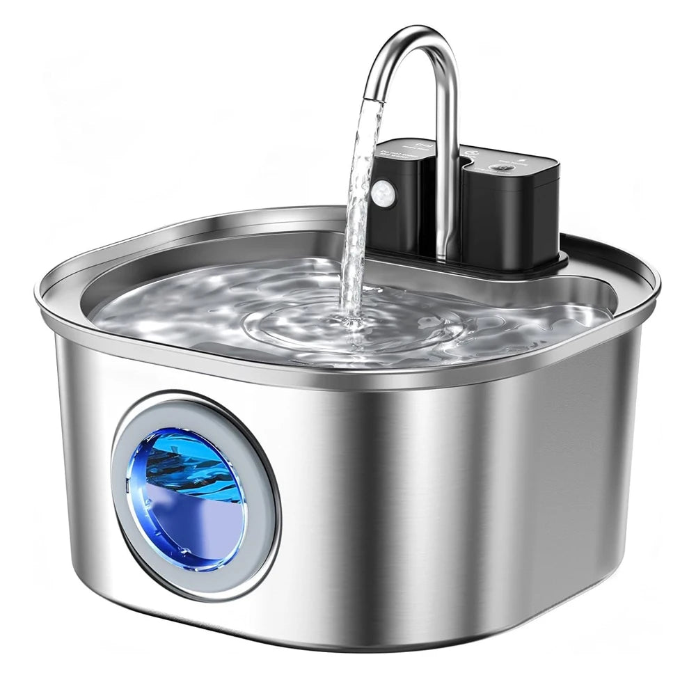 3L Stainless Steel Pet Water Fountain - Wireless Rechargeable Sensor Cat & Dog Drinking Dispenser