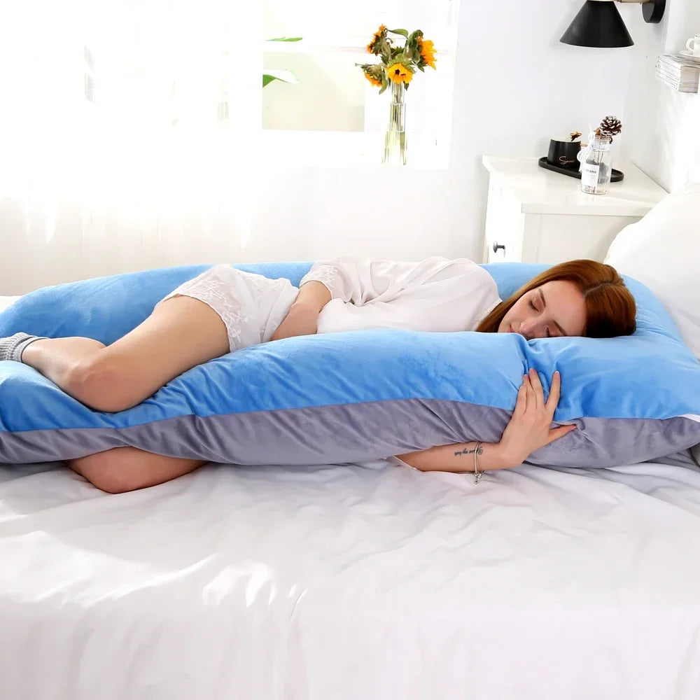 Soft Fleece U-Shaped Pregnancy Pillow – Multi-Function Side & Lumbar Support Cushion for Women