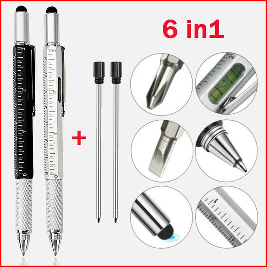 Luxury 6-in-1 Metal Ballpoint Pen — Multifunction with Ruler, Screwdriver, Touchscreen Stylus, and Spirit Level