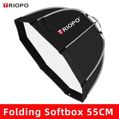 TRIOPO Foldable Octagon Softbox – 55cm, 65cm, 90cm, 120cm Bowens Mount for Sokani X100, COLBOR CL60, Godox & Aputure LED Video Lights