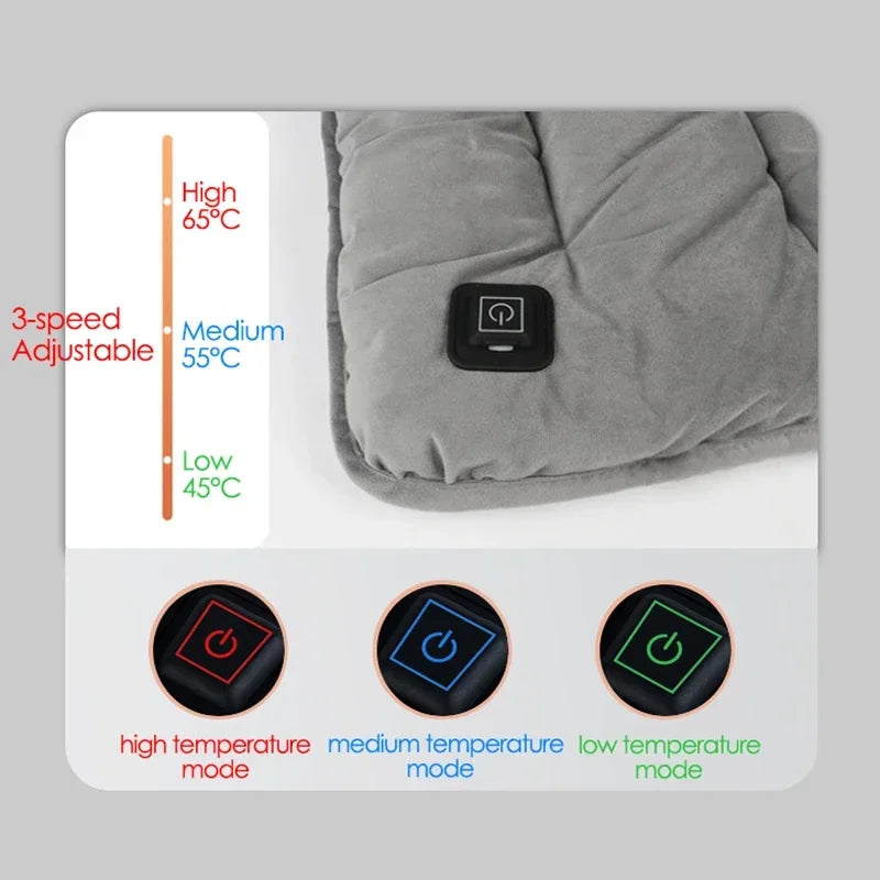 USB Heated Seat Cushion - 3-Speed Adjustable Electric Heating Pad for Home, Car, Office & Pets (45 × 45cm)
