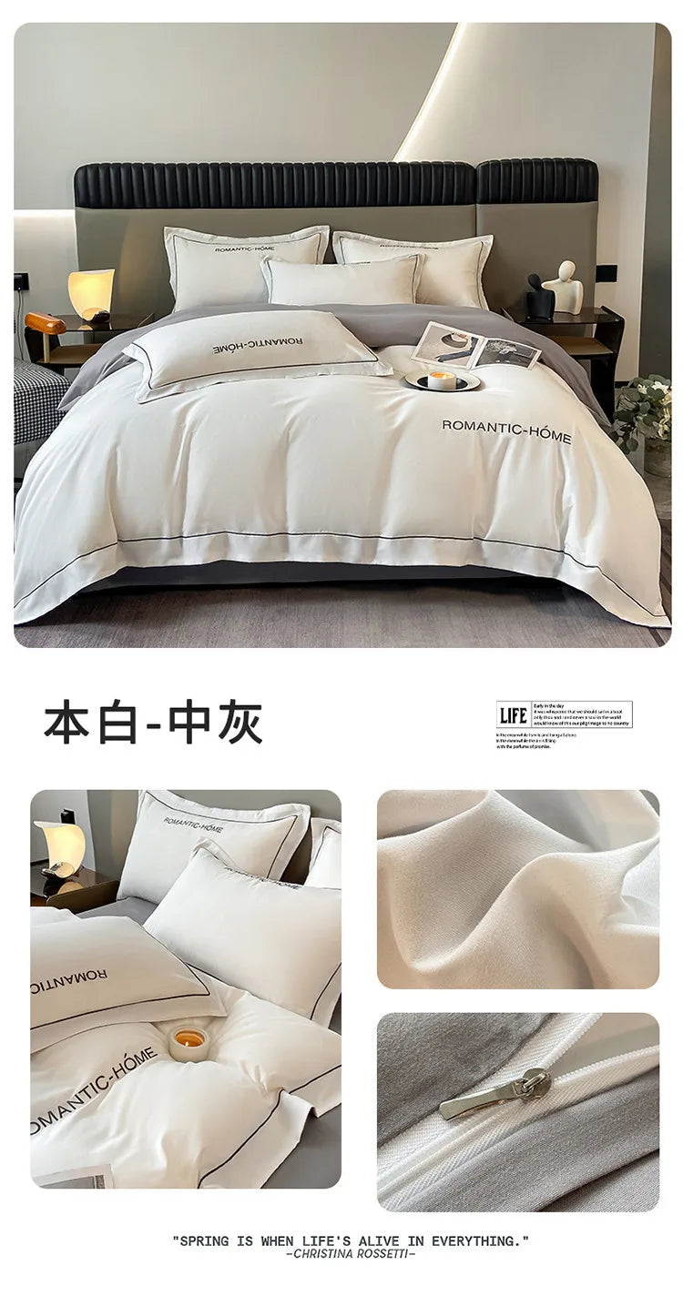 Pure Cotton Long Staple Bedding Set - 4PCS, Matte Bed Sheet & Duvet Cover, All Cotton