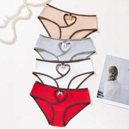 Low Waist Ribbed Women’s Underwear - Breathable Color-Matching Hip Lift Bow Briefs