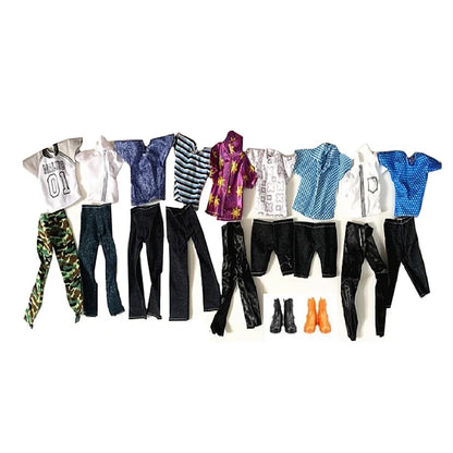 8pcs Ken Doll Clothes Set — Daily Casual Outfit with Top, Jeans & Shoes, Pretend Play Accessory for Kids, Birthday Gift