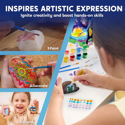JOYFY Glow-in-the-Dark Rock Painting Kit – Arts & Crafts Toy for Kids Ages 6-12, Birthday Party Art Supplies