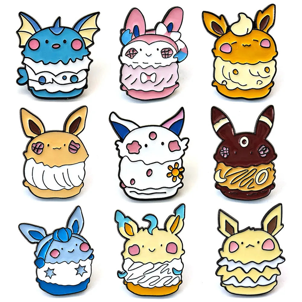 9-Piece Eevee Anime Enamel Pin Set - Cute Elf and Fox Cartoon Brooches for Backpacks, Lapels, and Gifts for Friends