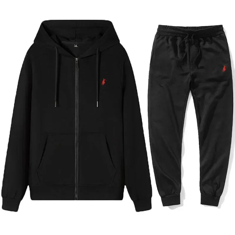 Men's Hooded Tracksuit Set - Classic Warm Hoodie & Sport Pants for Autumn and Winter