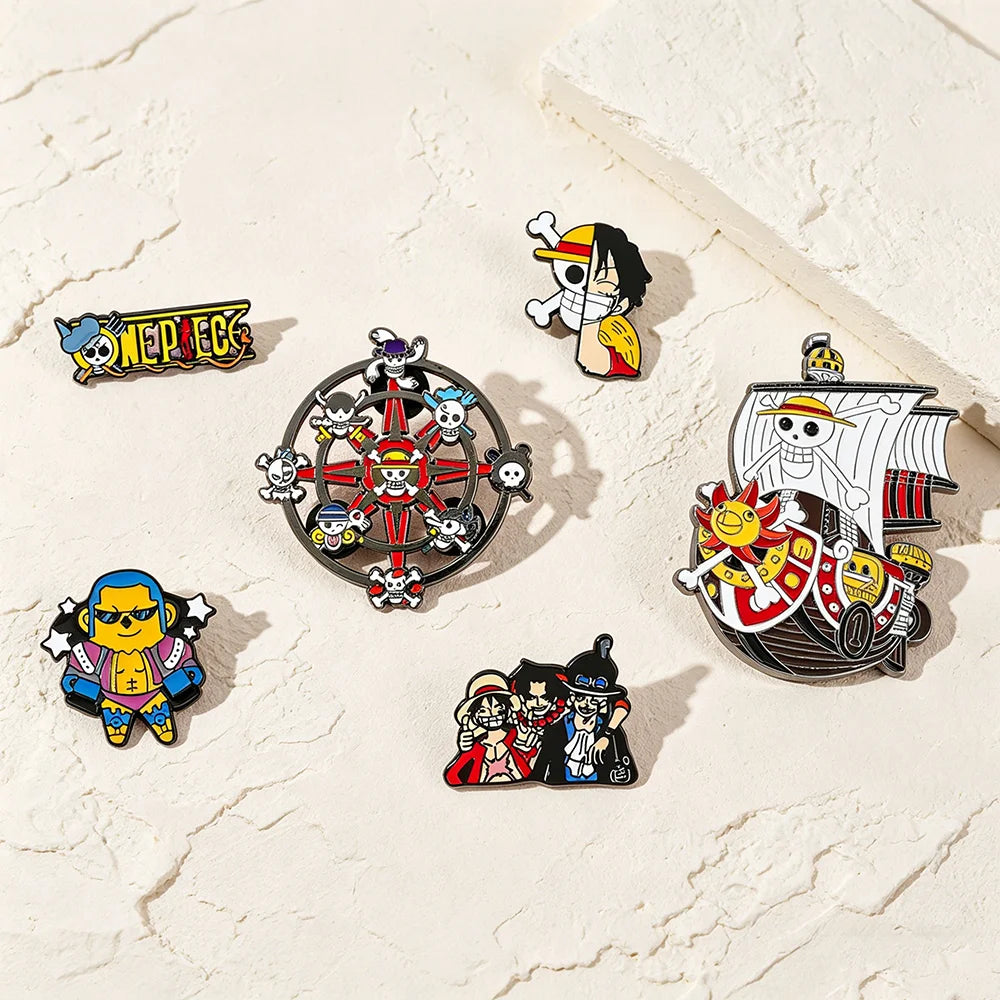 6-Piece One Piece Anime Enamel Pins Set - Luffy Pirate-Themed Backpack, Clothing & Manga Fan Collectible Gifts