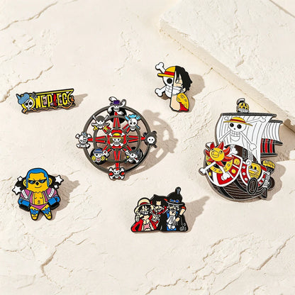6-Piece One Piece Anime Enamel Pins Set - Luffy Pirate-Themed Backpack, Clothing & Manga Fan Collectible Gifts