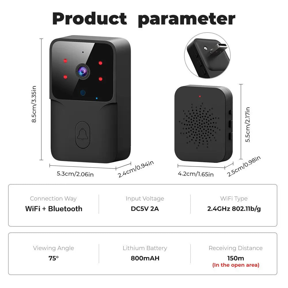 ONENUO WiFi Doorbell - Tuya Wireless Home Doorbell with Camera, DC/AC Battery Powered, Compatible with Alexa and Google