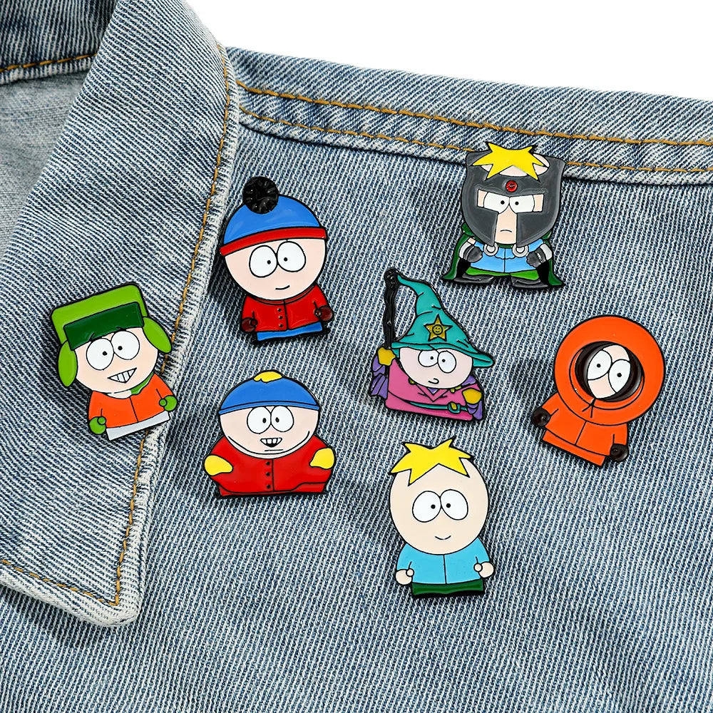 7-Piece Cartoon TV and Movie Character Enamel Pin Set - Metal Lapel Brooches for Backpacks, Hats, Cosplay and Gifts