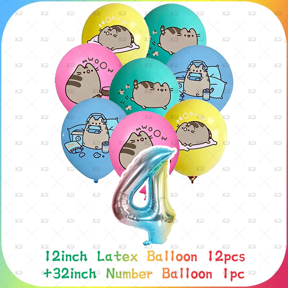 Cute Cat Birthday Party Decorations - Kawaii Balloon Set, Cake Toppers, Bunting Banner, and Party Backdrop Supplies