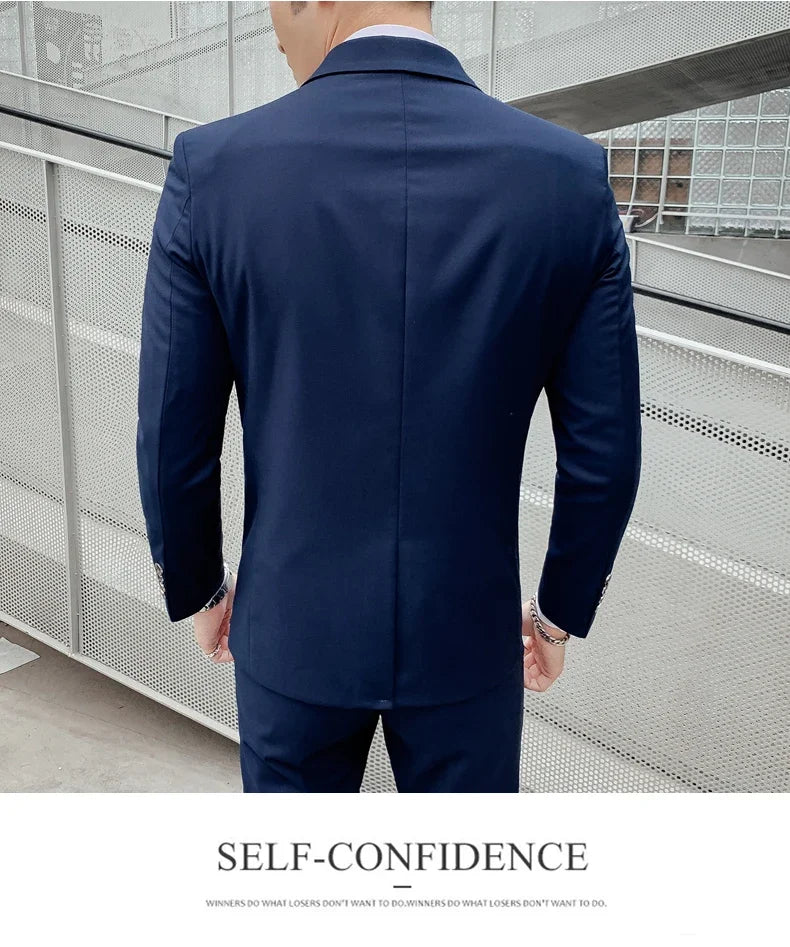 Men’s Business Suit Set — Blazer, Vest & Pants, Slim Fit Solid Color Wedding & Formal Dress Suit, Plus Size