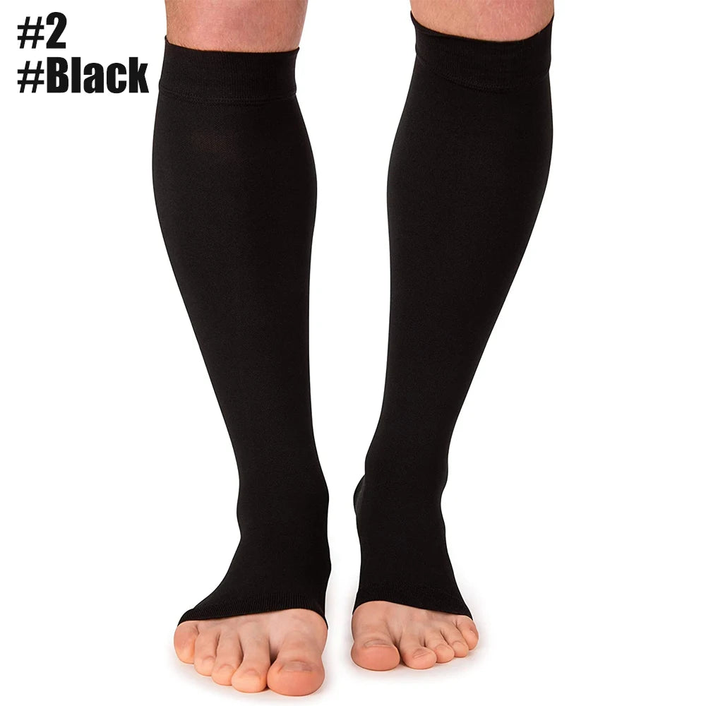 Plus Size Compression Calf Sleeves (S–7XL) – 30–40mmHg Medical Support Socks for Varicose Veins, Edema & Running Athletics Toeless Stockings for Men & Women