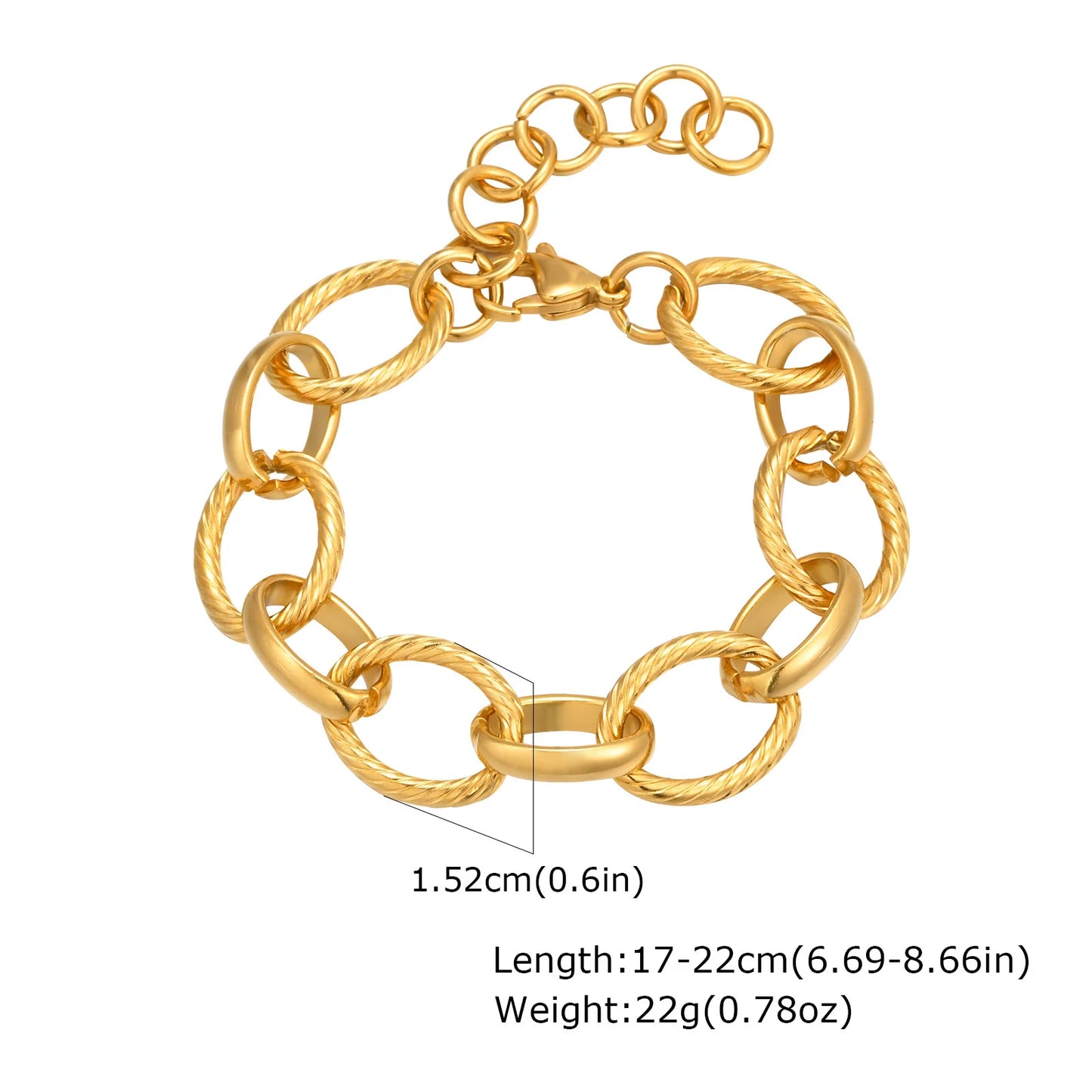 Women's Chunky Gold Plated Stainless Steel Link Chain Bracelet – Waterproof Layered Wristband Jewelry