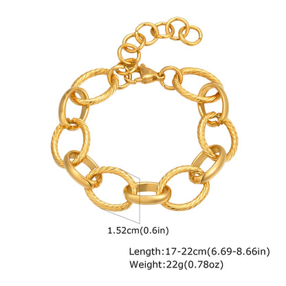 Women's Chunky Gold Plated Stainless Steel Link Chain Bracelet – Waterproof Layered Wristband Jewelry