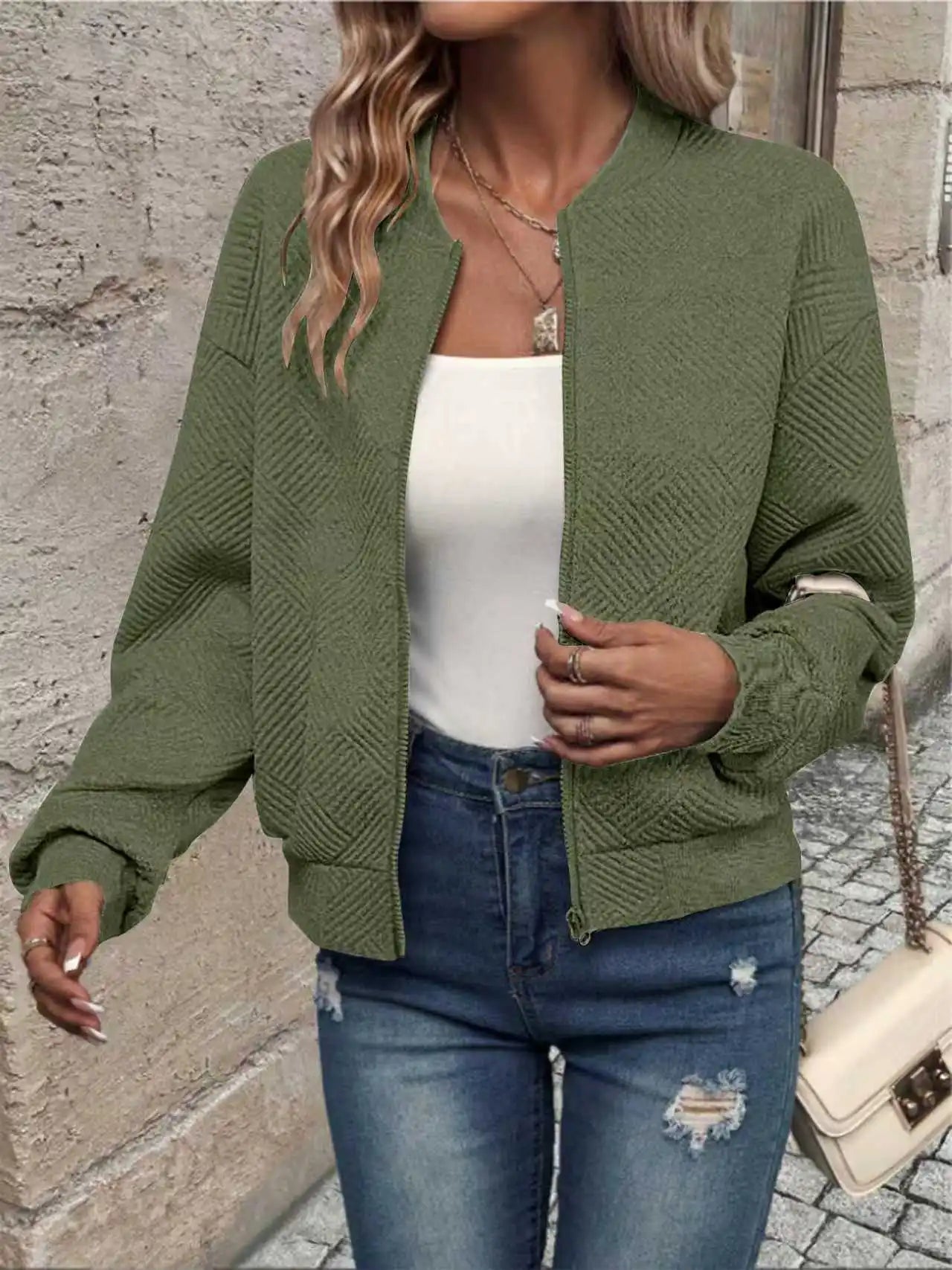 Women’s Solid Color Zipper Jacket - Stylish European & American Fashion Outerwear
