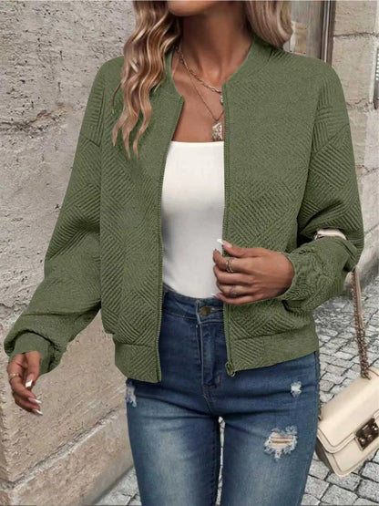 Women’s Solid Color Zipper Jacket - Stylish European & American Fashion Outerwear