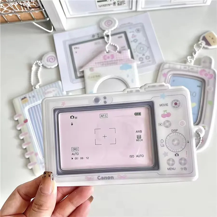 Cartoon Camera Photocard Holder - 3 Inch Idol Photo Storage Binder Case with Keychain for Collectors & Fans