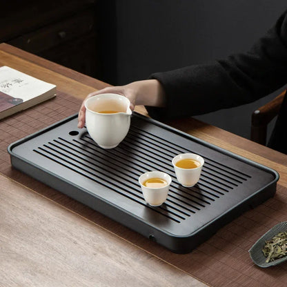 Square Bamboo Tea Tray with Drainage — Elegant Kung Fu Tea Set Tablett for Adults, Simple Chaban Tray for Tea Parties