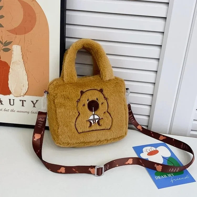 Cartoon Plush Crossbody Bag - Cute Kapybara Plush Doll Handbag, Anime Peripheral, Children's Coin Bag