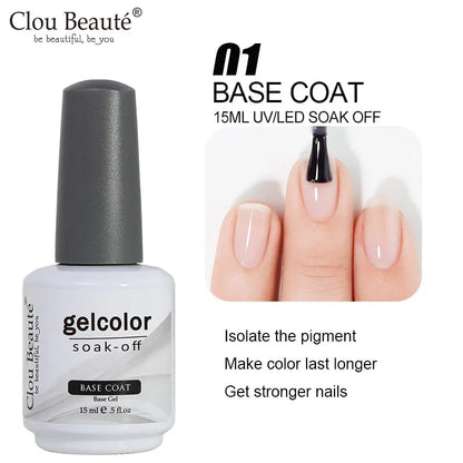 Clou Beaute 15ml Gel Nail Polish Set – Red Black White Green Neon UV Soak-Off Semi-Permanent Nail Varnish Base & Velvet Top Coat