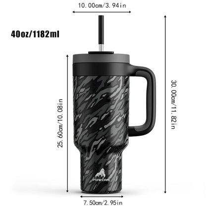 Powcan 40oz Stainless Steel Tumbler with Handle & Straw – Camouflage Prints, Leak-Proof Vacuum Travel Mug for Outdoors
