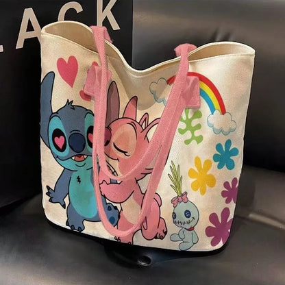 Disney Cartoon Canvas Messenger Bag – Large Capacity Casual Tote & Schoolbag for Students, Shopping & Everyday Use