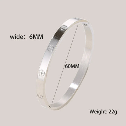 Stainless Steel Cuff Bracelet — Crystal Charm Bangle for Women, Fashion Jewelry