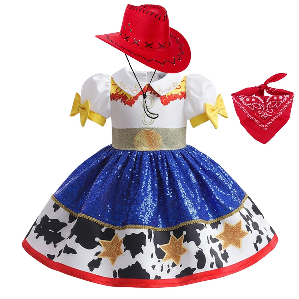 Jessie Cowgirl Costume Dress for Girls - Toy Story Inspired Halloween Cosplay Party Outfit