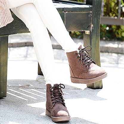 BCEBYL Women's Autumn Winter Short Boots – Casual Plus Velvet Warm Round Toe Cross-Belt Shoes