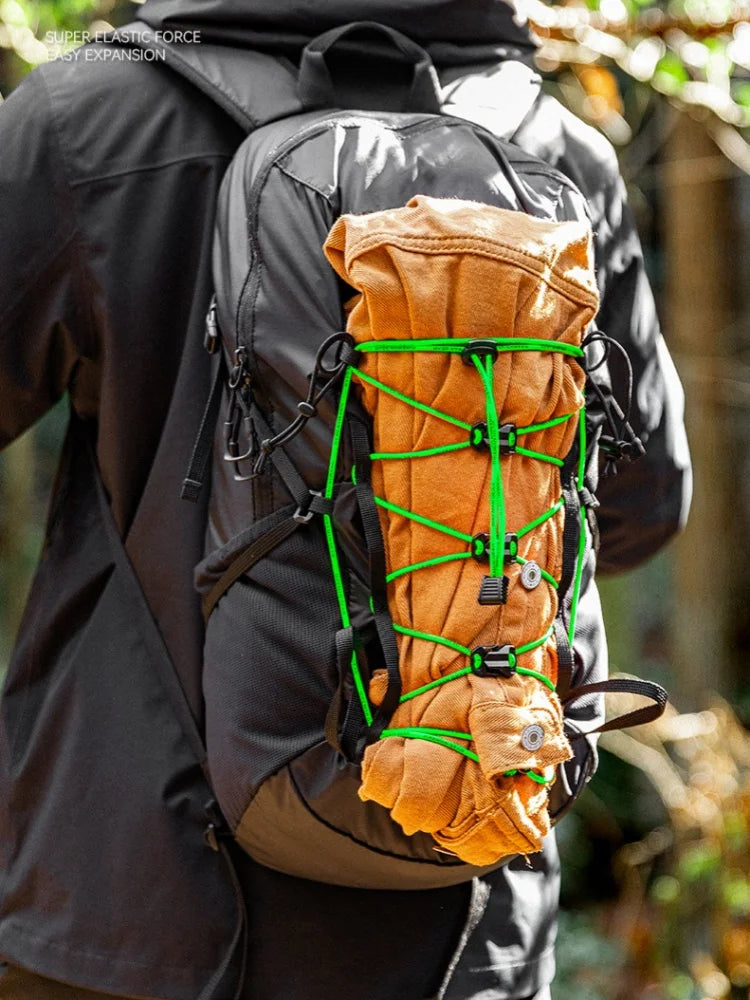 DIY Elastic Backpack Expansion Rope Set - Outdoor Camping & Mountaineering Gear Strap with Adjustable Buckle