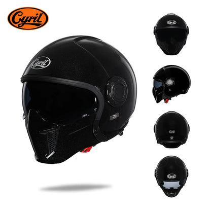 CYRIL OP12A Open-Face Motorcycle Helmet - Double-Lens Modular Retro Helmet for Men and Women, DOT and ECE Certified
