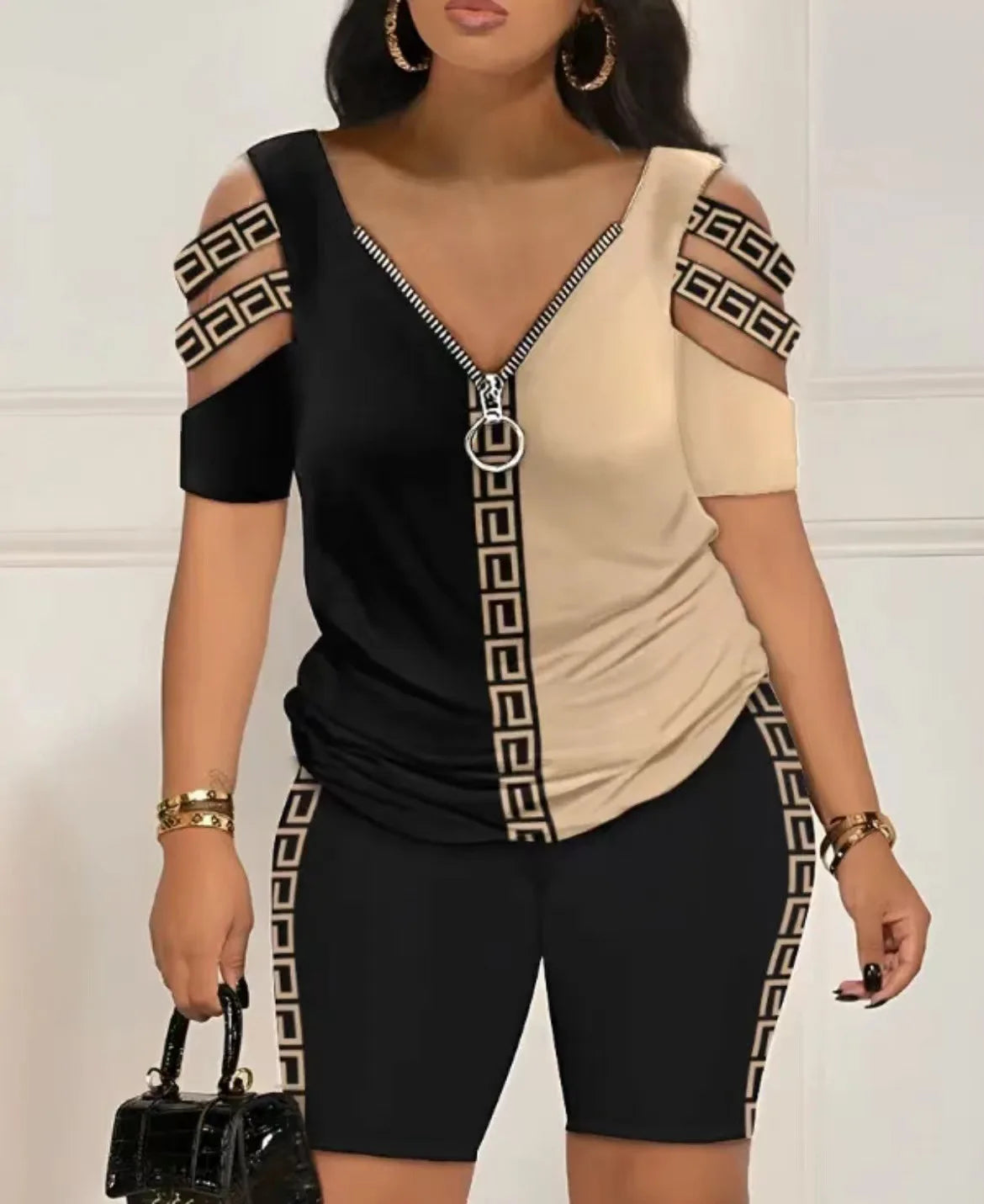 2025 Women’s Summer Two-Piece Set – Sexy Casual T-Shirt & Shorts Outfit, Loose Printed Top