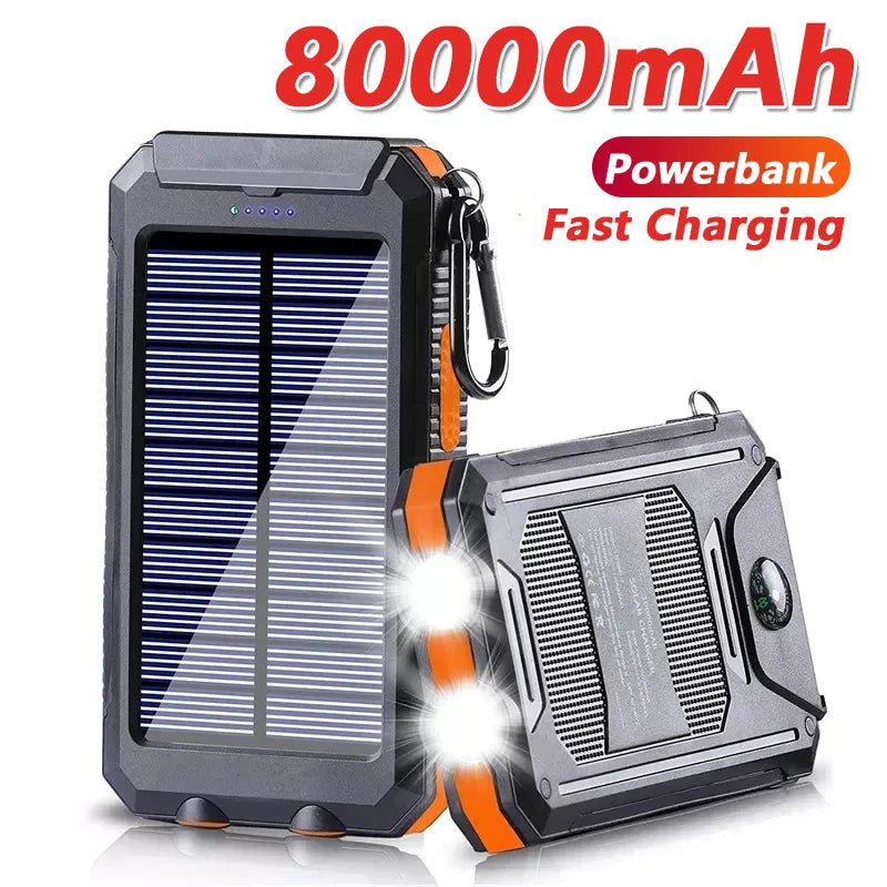 80000mAh Solar Power Bank – Portable External Battery Charger with LED Light for Smartphones