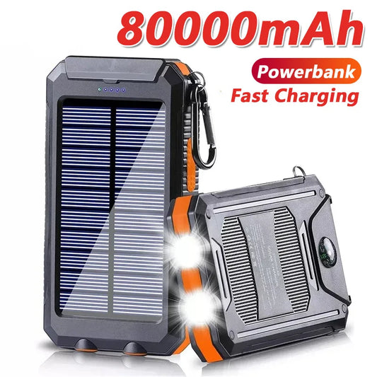 80000mAh Solar Power Bank – Portable External Battery Charger with LED Light for Smartphones