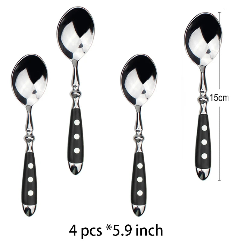 Classic Elegant Stainless Steel Cutlery Set – Fork, Spoon, Knife & Teaspoon Full Dining Steak Dinnerware Collection