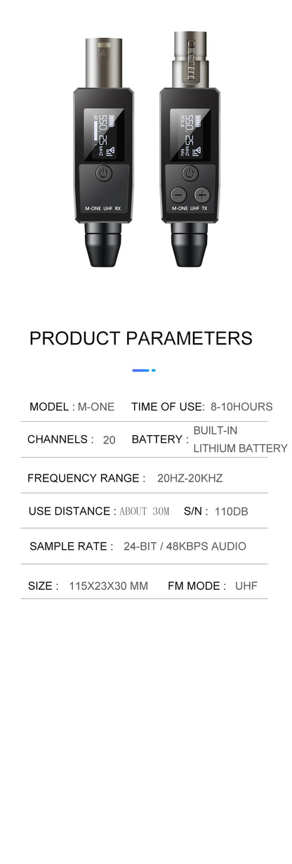 VK-38 UHF Wireless Microphone Converter – XLR Transmitter & Receiver for Dynamic Mic & Guitar