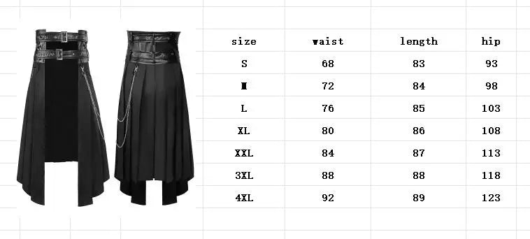 Unisex Leather Skirt – Gothic Punk Rock Casual Wear for Men, Large Size, Medieval & Scottish Style