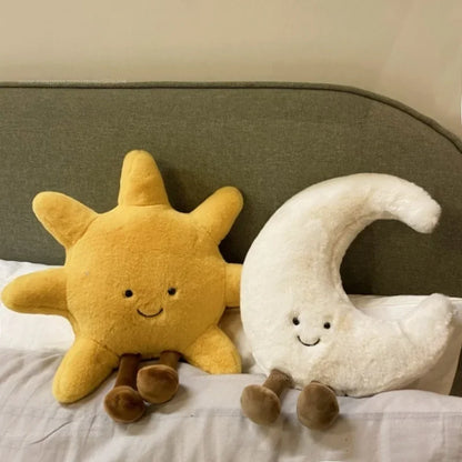 Smile Face Moon & Sun Plush Cushion – Cute Weather Stuffed Toy for Kid's Bedroom Decor & Sofa Throw Pillow