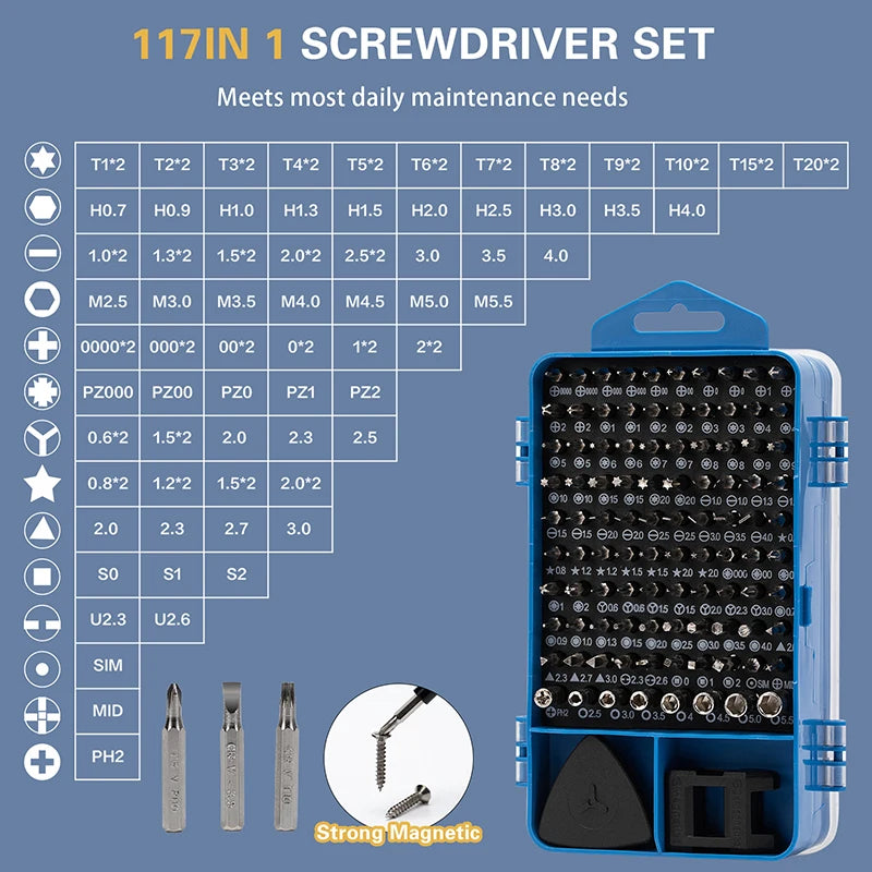 115/117-in-1 Precision Screwdriver Set – Magnetic Hex Bits Hand Tool Kit for iPhone, Xiaomi, Mac & PC Repair