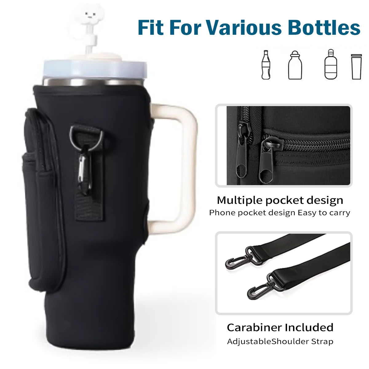 Leeseph Water Bottle Carrier Bag: Adjustable Shoulder Strap Pouch for Stanley 40oz Tumbler with Handle - Convenient Transport Solution