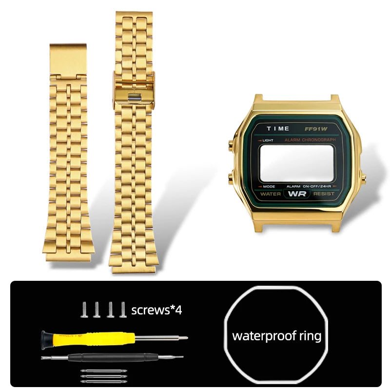 F-91W Stainless Steel Watch Case Mod Kit - Metal Shell Upgrade for Casio F91W, A158W, A159W & 593 Watches
