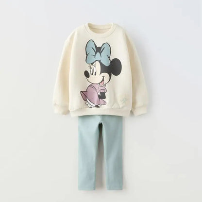 Minnie Mouse Baby Girl Autumn Outfit – Two-Piece Sweatshirt & Leggings Set, Kids’ Popular Clothing Set