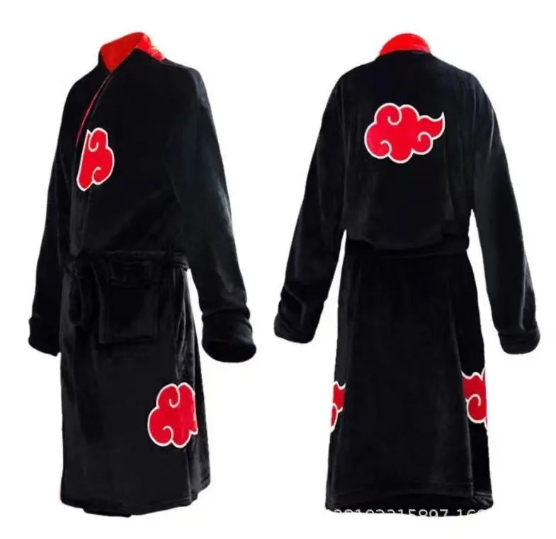 Naruto Akatsuki Uchiha Itachi Robe – Flannel Thickened Thermal Bathrobe Nightgown Pajama for Teens