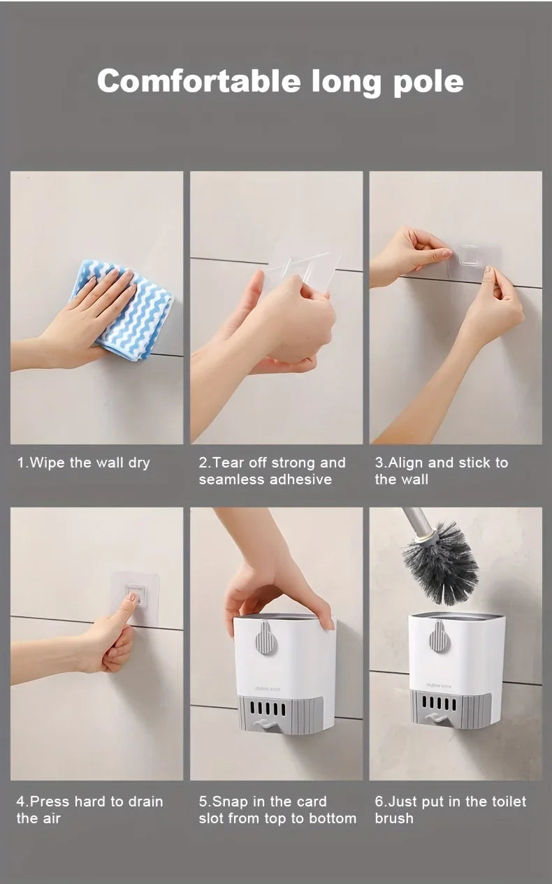 Wall-Mounted Toilet Brush Set – Long Handle Flexible Bathroom Cleaning Tool with Holder