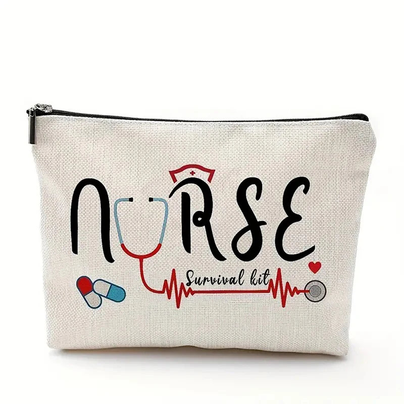 Travel Fashion Cartoon Nurse Print Cosmetic Bag - Women's Designer Makeup Organizer, Heat Transfer Multifunctional Pencil Case