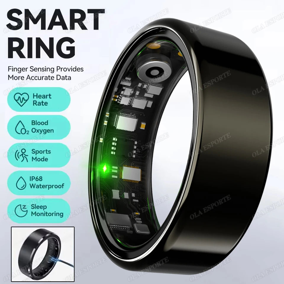 Smart Ring 2025 – Bluetooth Blood Pressure, Heart Rate & Oxygen Monitor, Multi-Sport Waterproof 5ATM for Men & Women